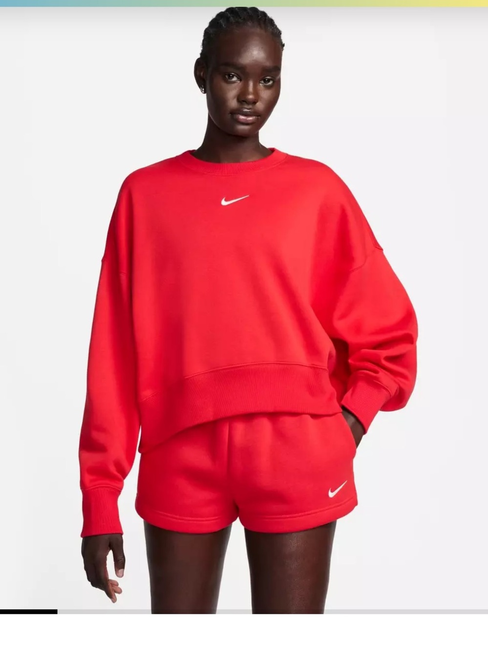 Nike Women's phoenix Bright Red Crewneck cropped Sweatshirt - Picture 1 of 4